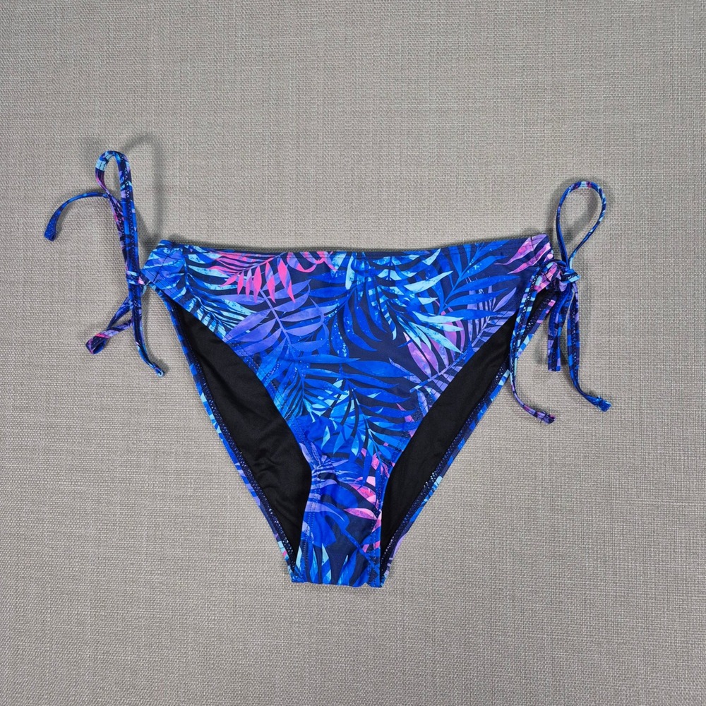 Tempt Me Women Blue Tropical Palm Leaf Tie Side Bikini Bottoms Size‎ Medium NWOT